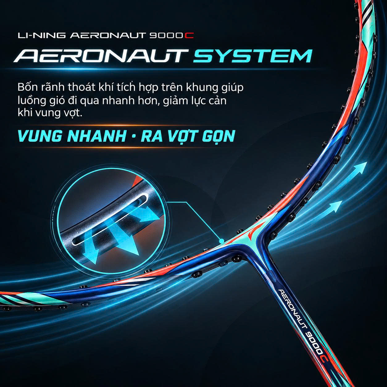 Vợt Cầu Lông Lining Aeronaut 9000C Chính Hãng - Kiểm Soát Bền Bỉ - Công Nghệ Khung Hàng Không Đặc Trưng - Thiên Công